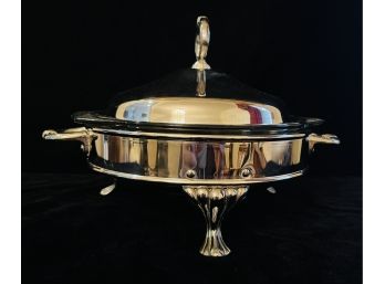 Vintage Silver Plate Covered Serving Dish With Glass Baking Dish Insert