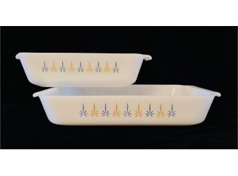2 Vintage Fire King Baking Dishes With Navy Blue & Yellow Star Design