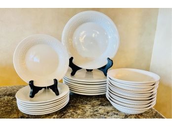 Oneida Greek Key White Dish Set Service For 8, 24pcs