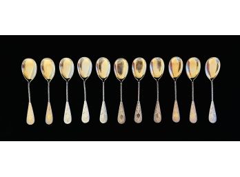11 Antique 800 Silver Spoons With Twisted Handles