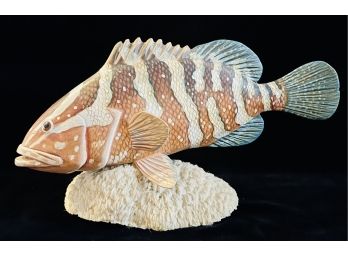 Carved Hand Painted Fish On Natural Coral Base
