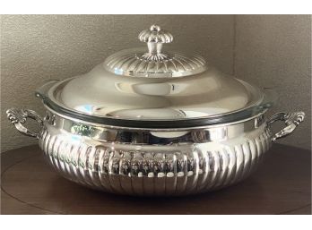 Covered Silver-plated Serving Dish  W/ Pyrex Insert