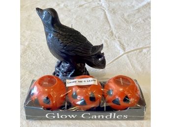 Halloween Pumpkin Glow & Crow Candles Lot