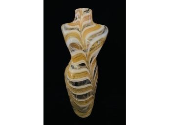 Murano Like Blown Glass Female Form Vase. Clear, Tan & White