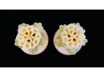 Delicate Antique Denton English Porcelain Salt/pepper With Pink & Yellow Flowers