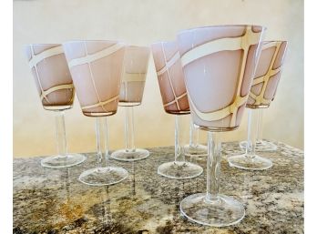 8 Contemporary Hand Blown Goblets With Free-Form Swirl Design