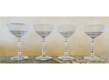 4 Depression Etched Coupe Champagne Glasses