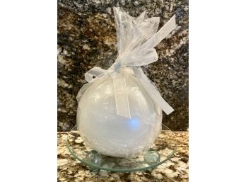 Pearl Sheen Candle Unscented Chandelle Perle Lustre Inodore W/ Glass Stand