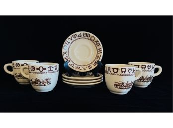 6 Vintage Westward Ho Rodeo Pattern Cups & Saucers By True West