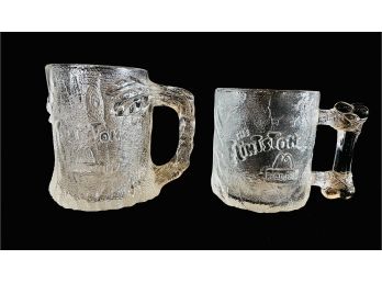 2 Cute Vintage Flintstones Pressed Glass Mugs