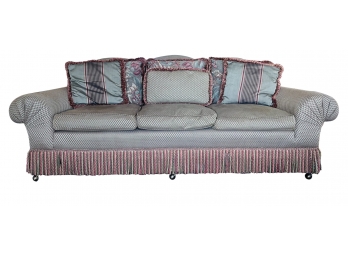 Custom Made High End Robb & Stucky Of Miami Sofa With Rolled Arm & Fringe Skirt