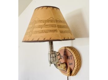 Vintage Replica Revolver Wall Lamp With Western Shade 1 Of 2