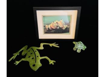 Frog Themed Lot With 9' X 11' Framed Picture & More