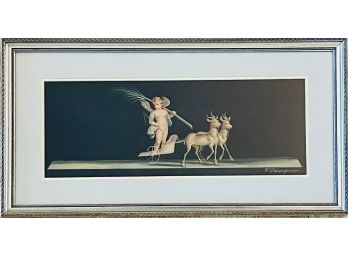 Framed Classical Signed Art With Cherub In Chariot