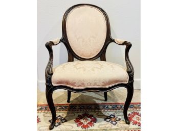 Vintage French Style Formal Wood Trim Accent Chair With Damask Fabric