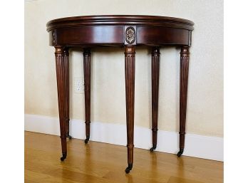 Antique Spanish Marquetry Game Table On Casters With Ornate Brass Accents Beautiful Condition