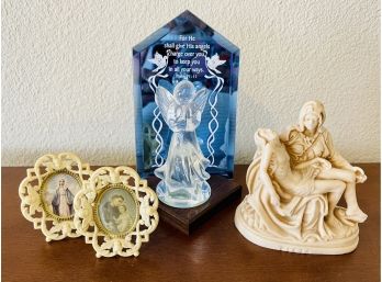 4 Pc Religious Items Lot With Resin Pieta