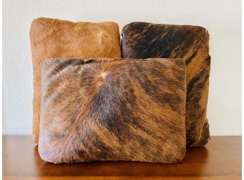 3 Cowhide & Fabric Accent Pillows