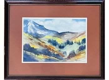 Signed Mountain Landscape Watercolor Painting