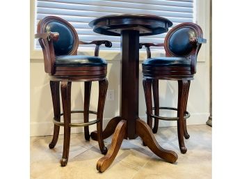 Pedestal Hightop Round Bar Table With 2 High Barstools With Arms
