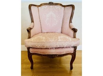Classic French Style Wood Trim Occasional Chair In Pink Damask 2 Of 2