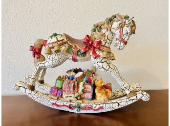 Christmas Themed Crackle Finish Decorative Rocking Horse