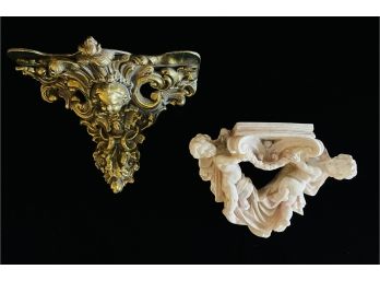 2 Ornate Angel  Wall Shelves. With 1 Resin & 1 Brass