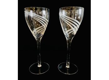 2 Crystal Goblets With Etched Swirl Design