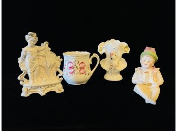 4 Pc Antique Porcelain Lot W/Vintage Moustache Cup