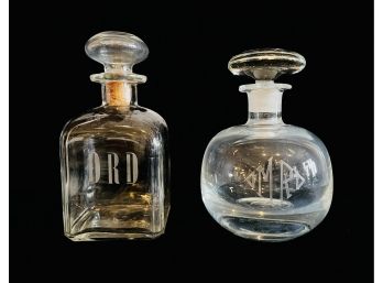 2 Glass Decanters With Monograms