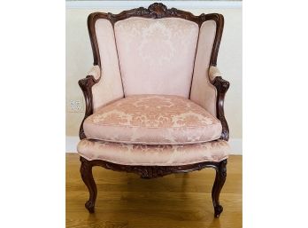 Classic French Style Wood Trim Occasional Chair In Pink Damask 1 Of 2