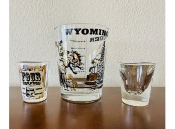 3 Shot Glasses With Extra Large Wyoming Jigger