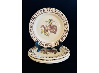 4 Vintage Westward Ho Rodeo Pattern 11' Dinner Plates By True West 1 Of 2