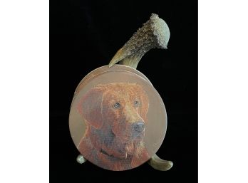 Golden Retriever 4 Pc. Coasters Set On Resin Antler Stand