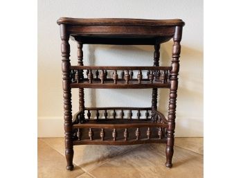 3 Tier Vintage Wood Accent Table With 2 Shelves & Turned Wood Spindles