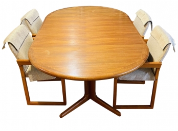 Vintage Danish Modern Oval Teak Dining Table With Leaf & 4 Chairs