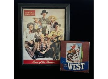 Western Music Lot With  Beautifully Framed Sons Of The Pioneers Poster & Songs Of The West CD Collection