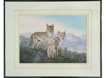 Vintage Original Oil Painting On Board 'Bad Lands Coyotes'