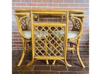 Vintage Oval Glass & Wicker Table & Chairs