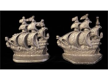 2 Vintage Cast Iron Sail Ship W Sails Bookends