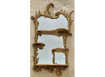 Vintage French Giltwood-like Hand Carved Shelves W/ Mirror