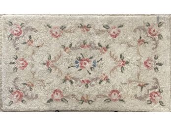 Ivory Wool Hook Rug With Rode Motif