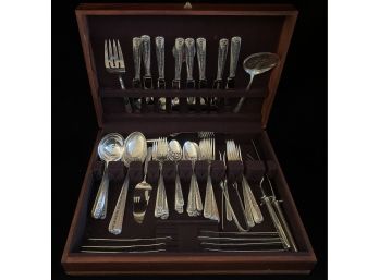 Rambler Rose By Towle Sterling Silver Flatware Set W/ Naken's Wooden Silverware Chest