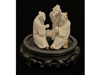 Vintage Chinese Clay Figurines & Hardwood Base