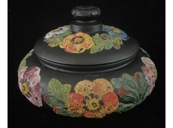 Vintage Chinese Black Floral Jar