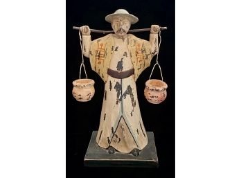 Vintage Hand Crafted Asian Man Carrying Jars Figure