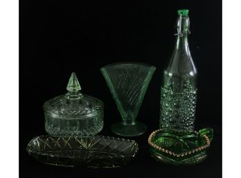 Lot Of Vintage Green Glassware