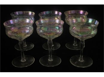 6 Piece Lot Of Vintage Iridescent Crystal Champagne Glasses