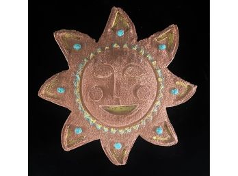 Hand Painted Sun Art W/ Teal & Yellow Accents