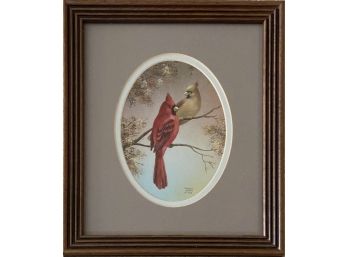 Small Lovely 2 Cardinals Watercolor Painting By Jeanne Horak (1988)